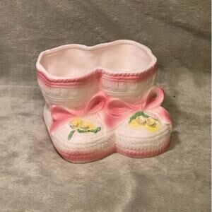 Vintage Pink Baby Bootie Ceramic Planter by TY-NEE (Japan)